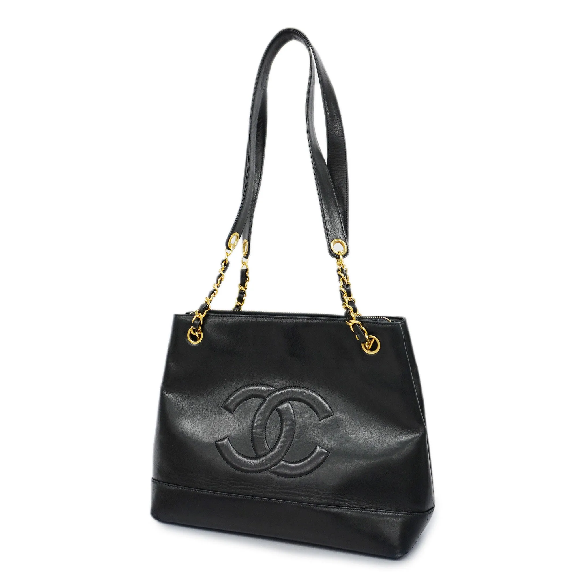 CHANEL  Chain Shoulder Women's Leather Shoulder Bag Black