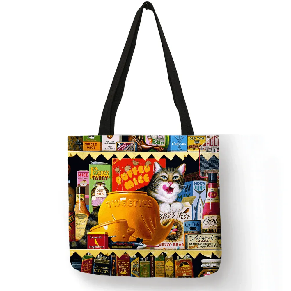 Classic Paint Print Cats Reusable Tote Bag