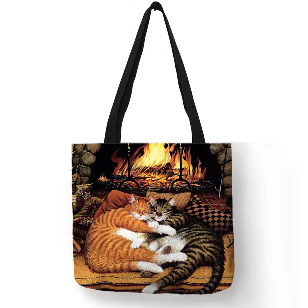 Classic Paint Print Cats Reusable Tote Bag