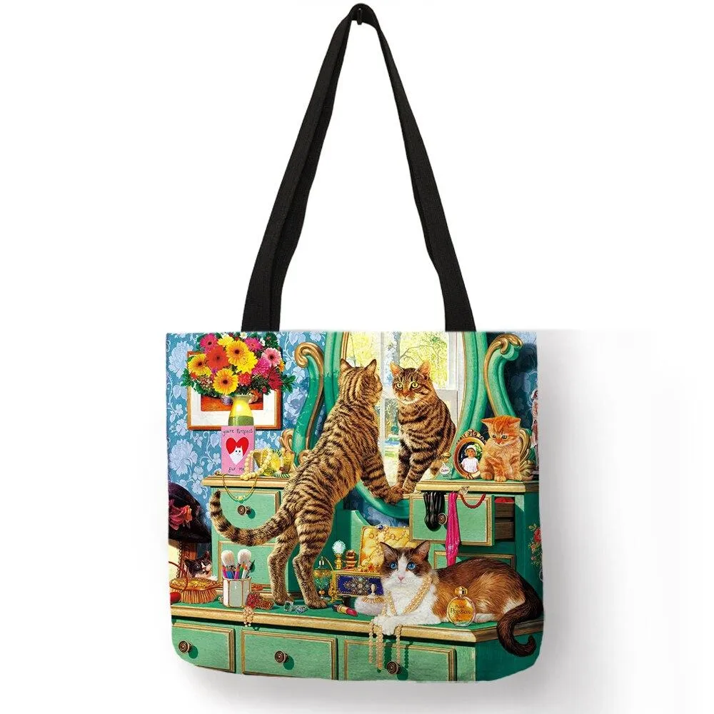 Classic Paint Print Cats Reusable Tote Bag