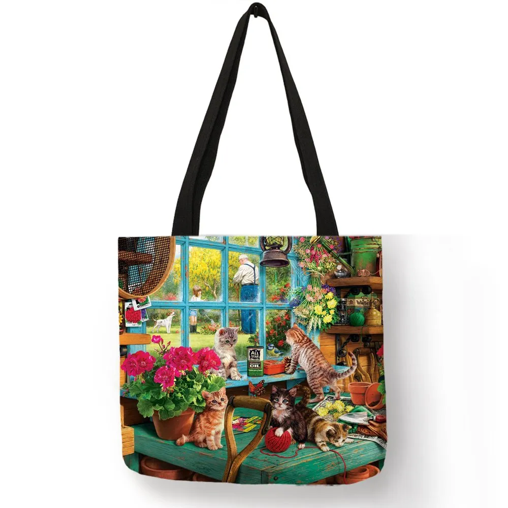 Classic Paint Print Cats Reusable Tote Bag