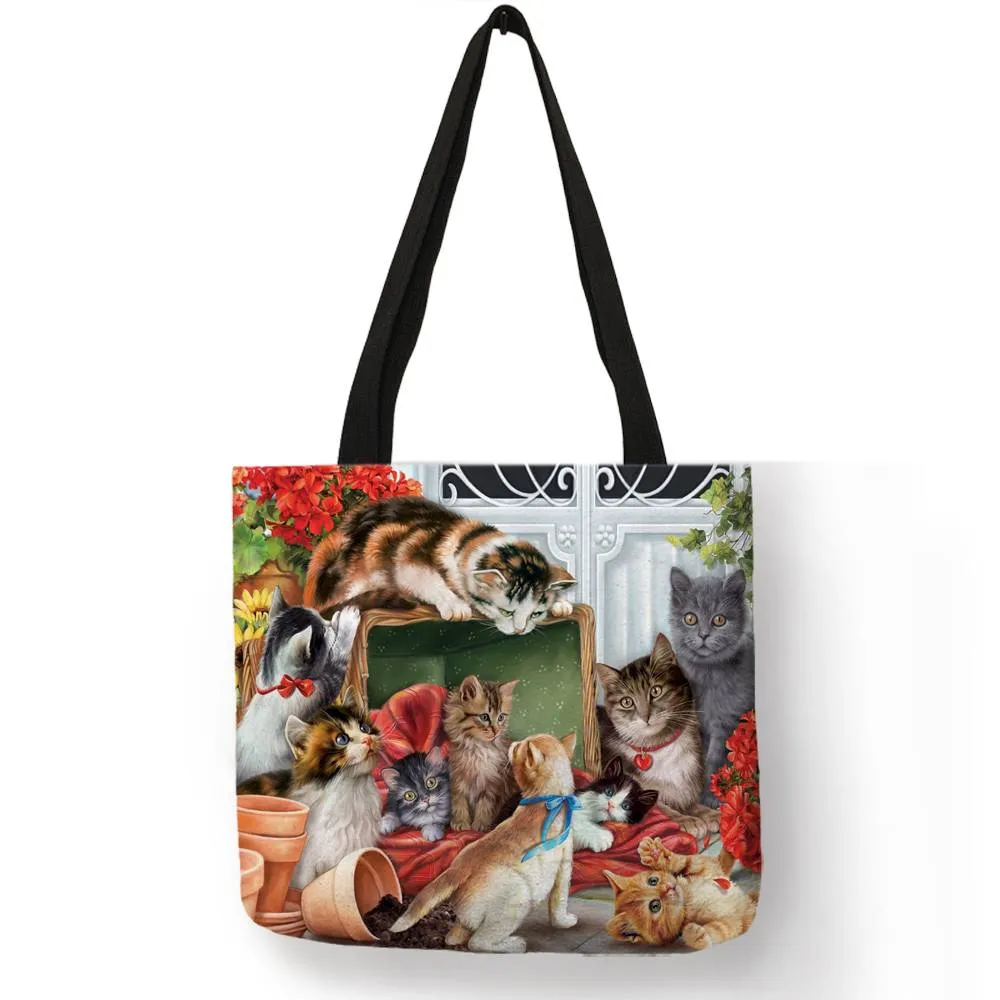 Classic Paint Print Cats Reusable Tote Bag