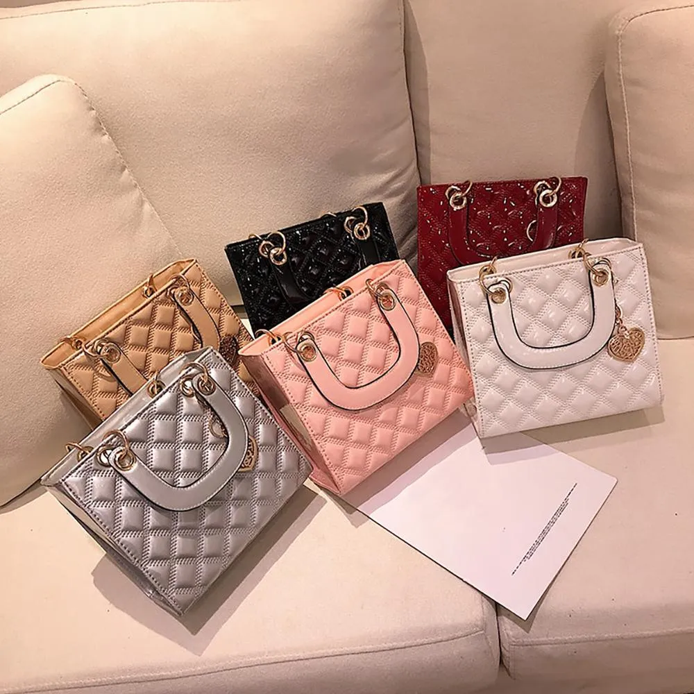 Classy and Glossy Quilted Top Handle Crossbody Shoulder Bags