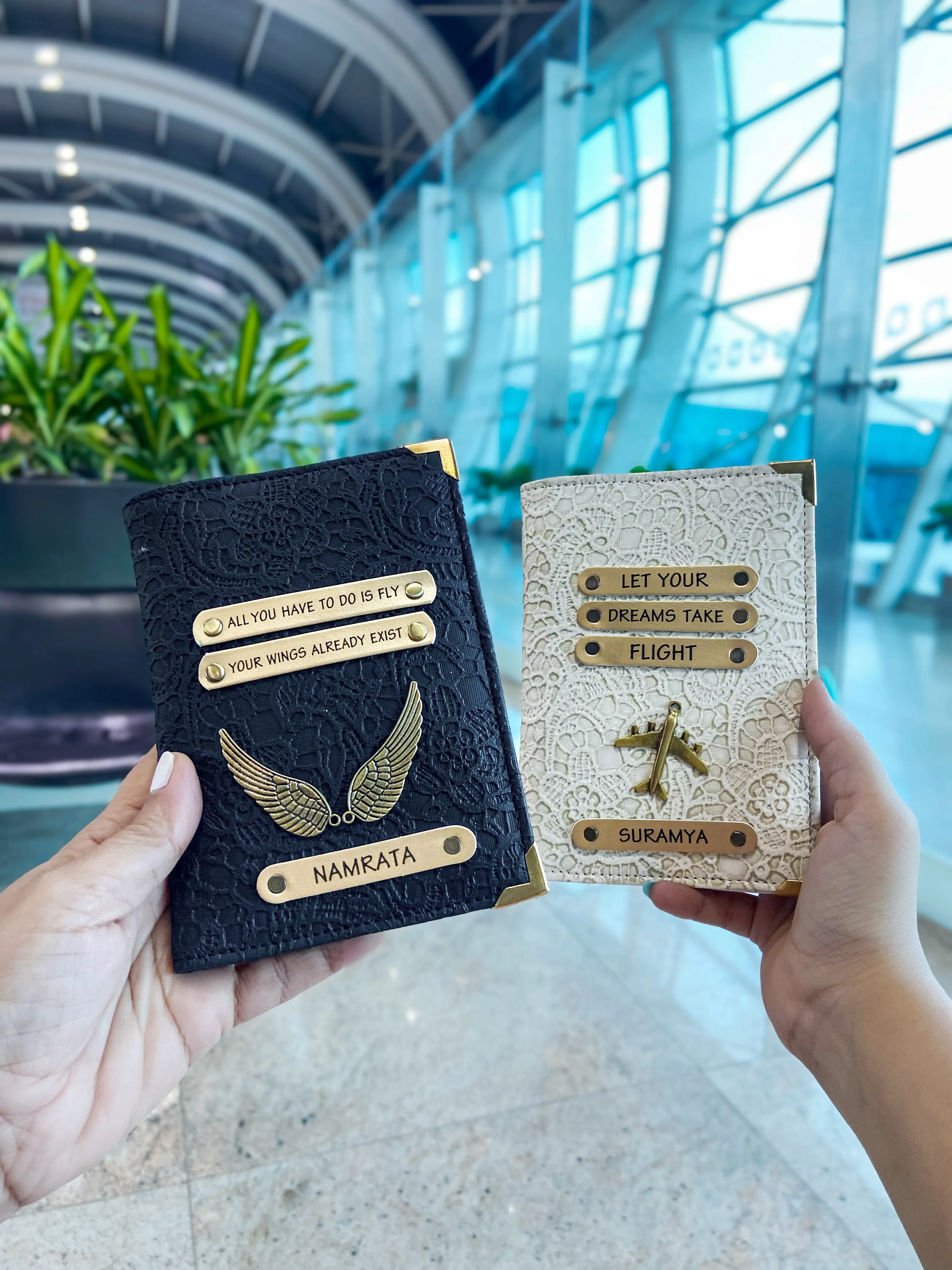 Couple Premium Passport Cover - Black & White Glided Grace