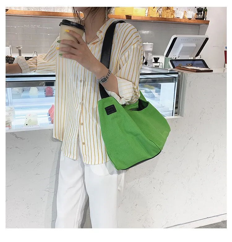 Darianrojas Canvas Bag Female New Trendy Fashion Korean Version of The Wild Portable Canvas Bag Casual One-shoulder Messenger Bag