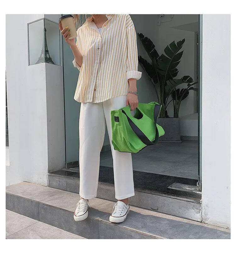 Darianrojas Canvas Bag Female New Trendy Fashion Korean Version of The Wild Portable Canvas Bag Casual One-shoulder Messenger Bag