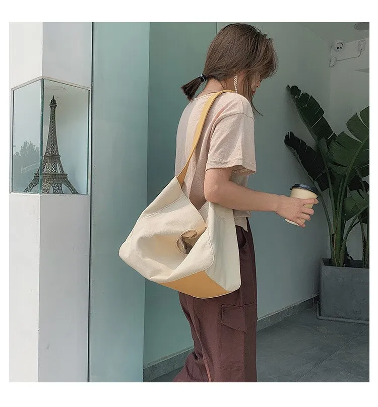 Darianrojas Canvas Bag Female New Trendy Fashion Korean Version of The Wild Portable Canvas Bag Casual One-shoulder Messenger Bag