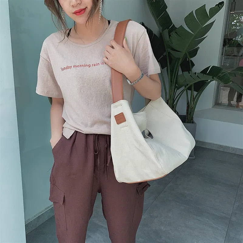 Darianrojas Canvas Bag Female New Trendy Fashion Korean Version of The Wild Portable Canvas Bag Casual One-shoulder Messenger Bag