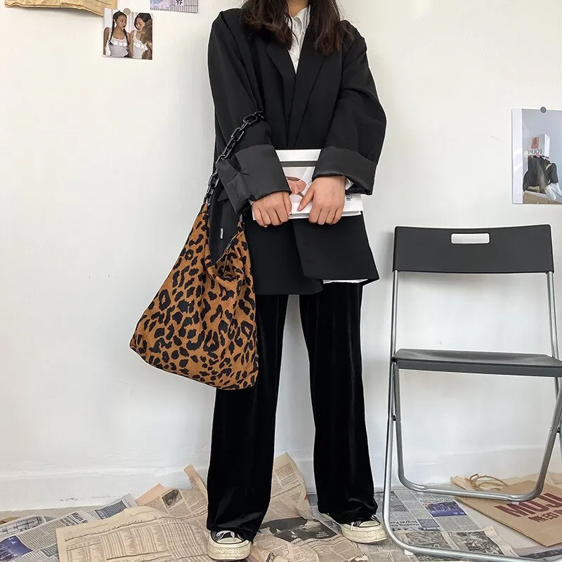 Darianrojas New Autumn Winter Corduroy Shoulder Bags Retro Leopard Pattern Handbag Thick Chain Bags Female Daily Warm Soft Crossbody