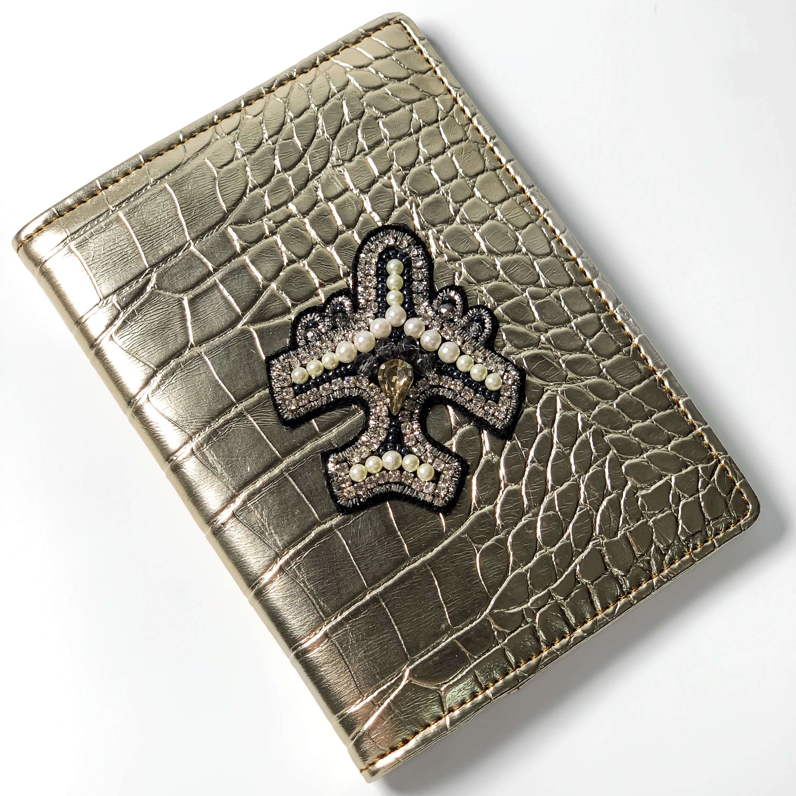 Designer Passport Cover - Golden Croco with Stud Plane