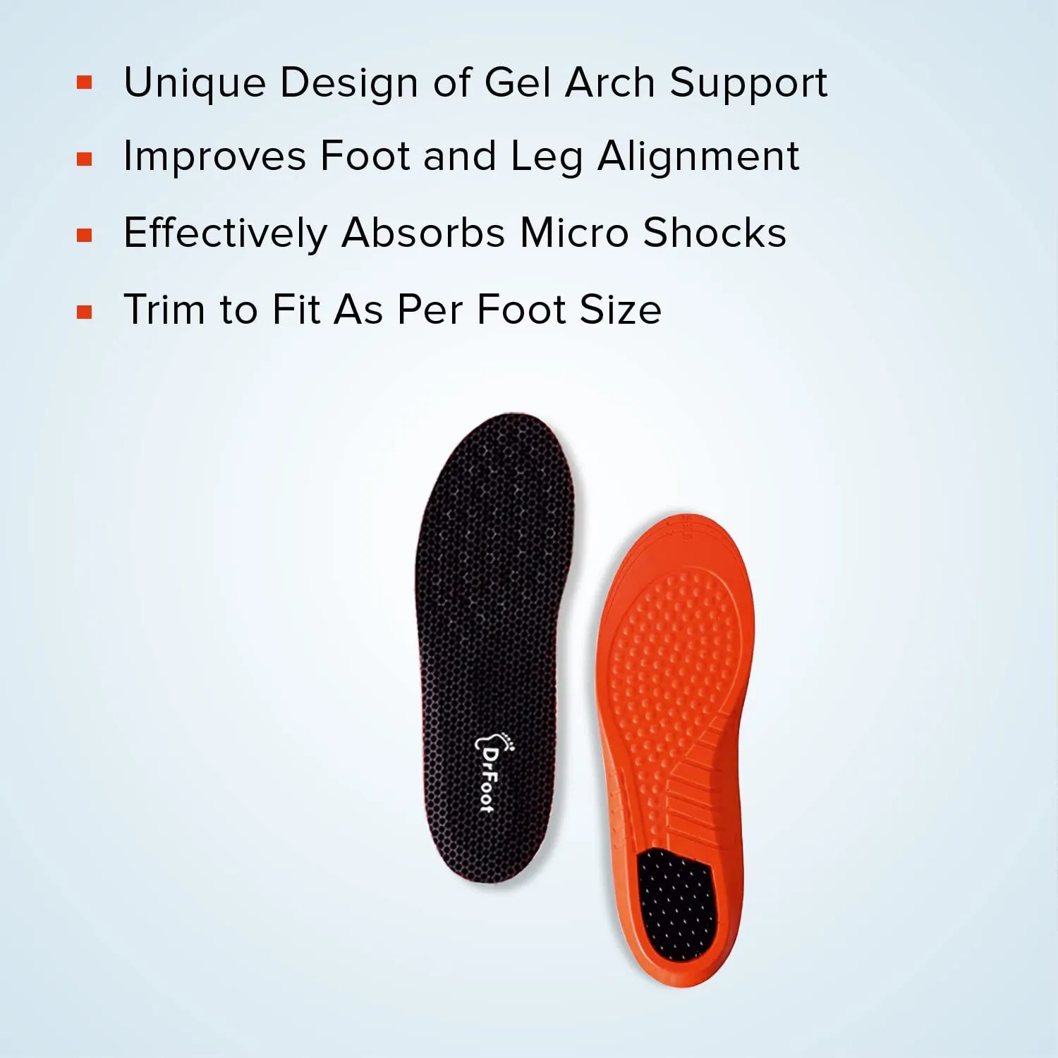 Dr Foot Arch Support Gel Insole Pair | For All-Day Comfort | Shoe Inserts for Flat Feet, Plantar Fasciitis, High Arch, Foot Pain | Full-Length Orthotics | For Men & Women – 1 Pair (Small Size)