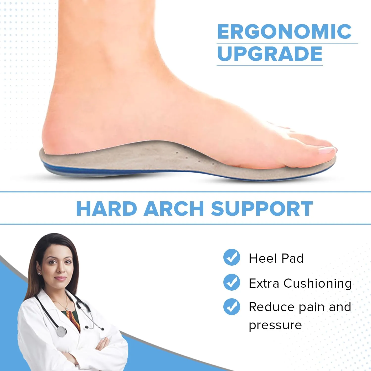 Dr Foot | Insole for Shoes Men | Arch Support for Flat Feet | Flat Feet Arch Support Insole | Shoe Insole | Gel Insoles for Men | Heavy Duty Support Insole | Shock Absorption | Orthotics | X-Large