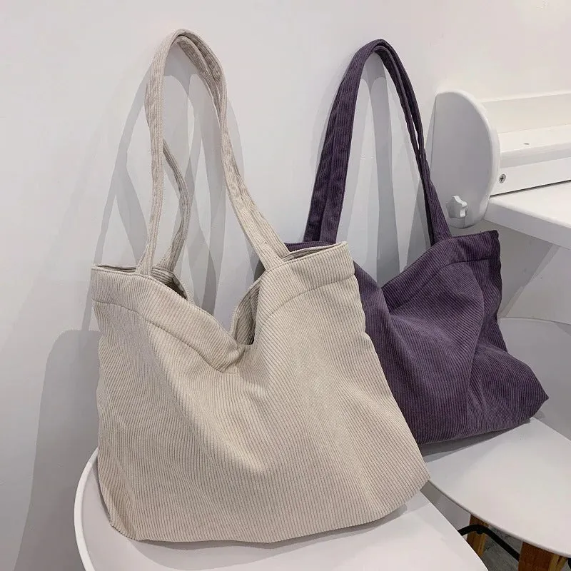 Eco-friendly Large Capacity Corduroy Shopping Shoulder Bags