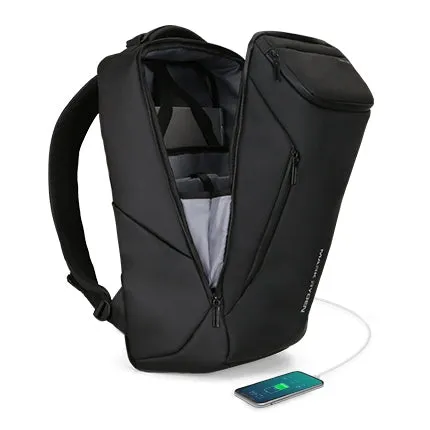 Fashion Men Backpack Multifunctional Waterproof Laptop Bag Travel Bag with USB Charging Port(Black)