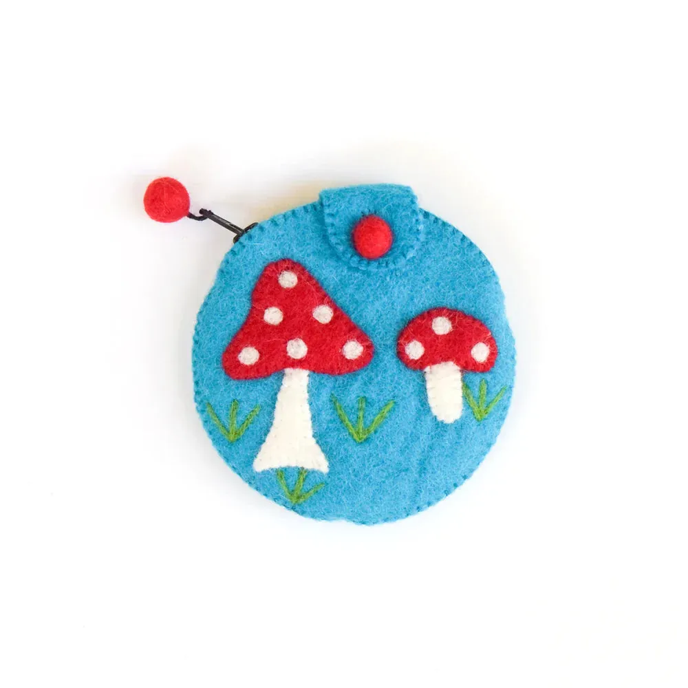 Felt Coin Purse - Mushroom (Cyan)