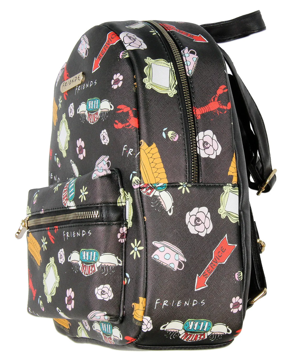 Friends TV Show Allover Toss Print Faux Saffiano Leather Mini Backpack Bag