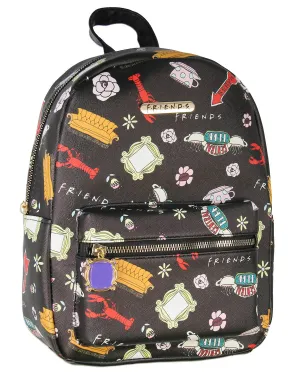 Friends TV Show Allover Toss Print Faux Saffiano Leather Mini Backpack Bag