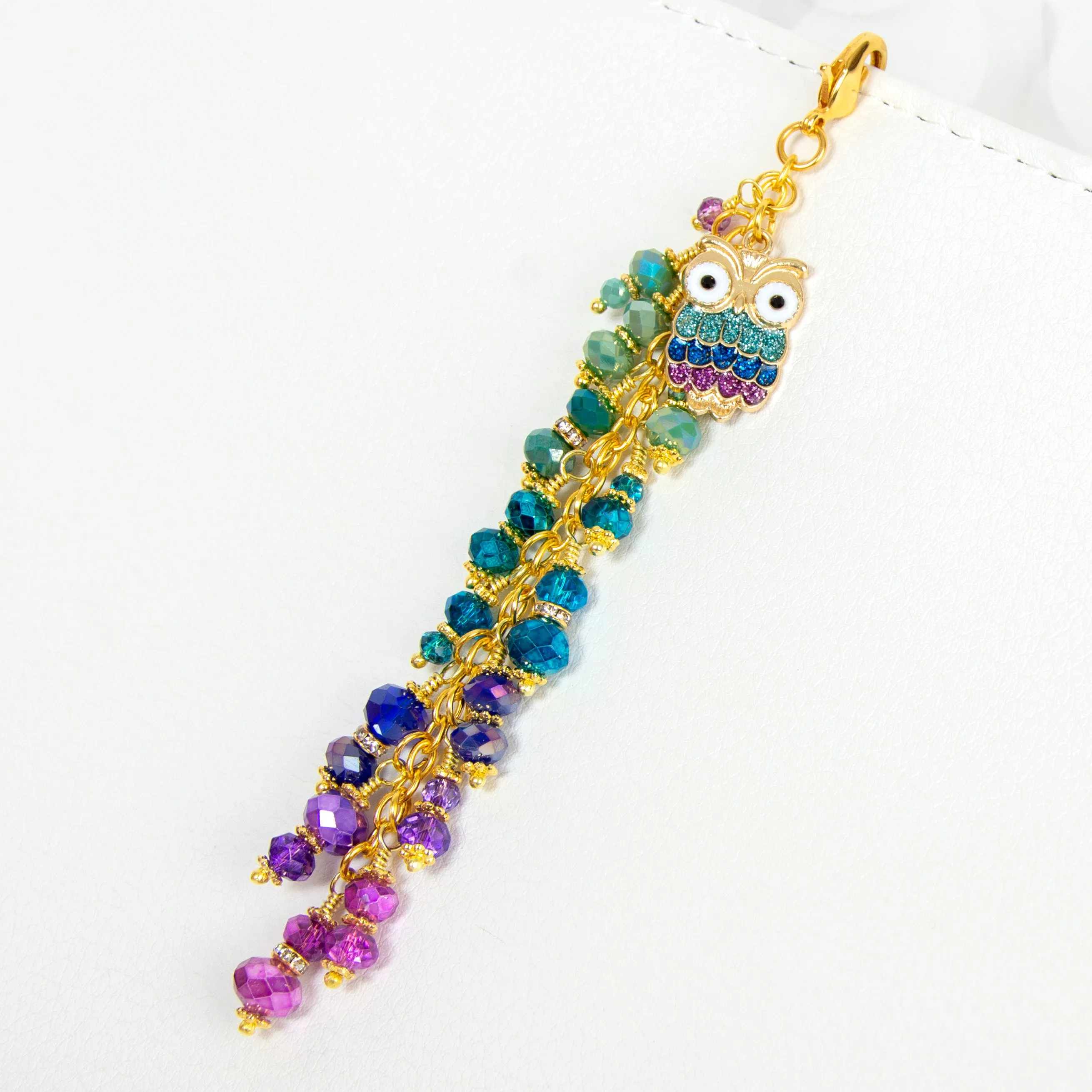 Glitter Owl Planner Charm with Jewel Toned Dangle