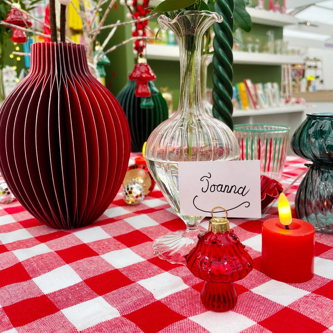 Green & Red Glass Mushroom Place Card Holders - 6 Pack