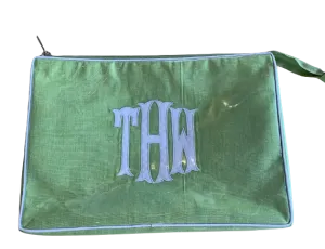 Green Travel Bag with Embroidered Monogram