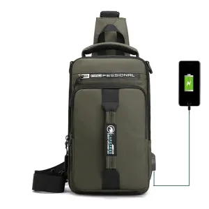 HaoShuai 1100-1 Men Chest Bag Multifunctional Single / Double Shoulder Backpack with External USB Charging Port(Army Green)