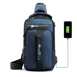 HaoShuai 1100-1 Men Chest Bag Multifunctional Single / Double Shoulder Backpack with External USB Charging Port(Navy Blue)