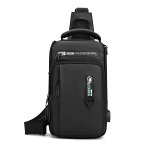 HAOSHUAI 1100-17 Men Chest Bag Casual Shoulder Bag USB Charging Chest Bag(Black)