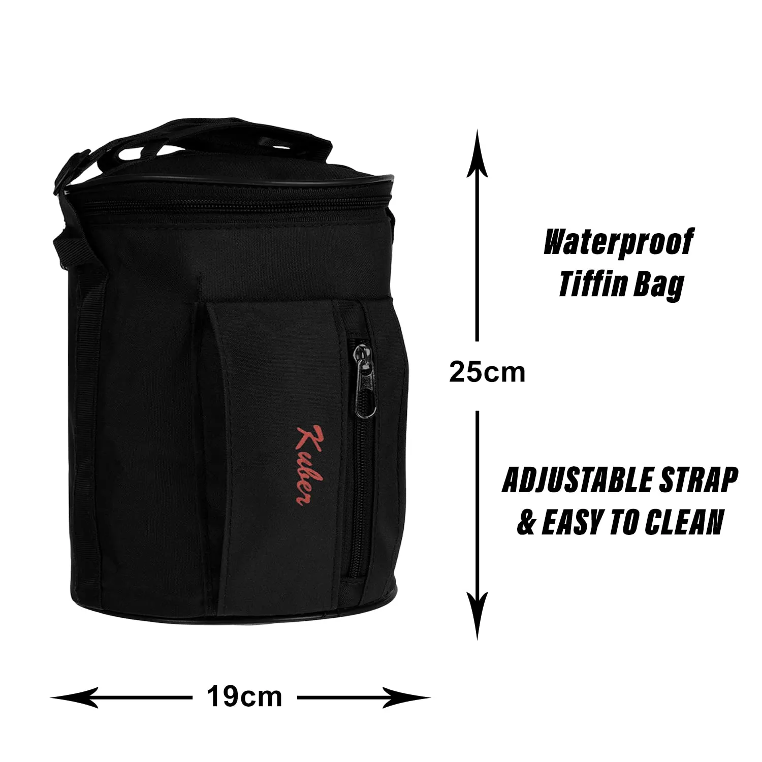 Heart Home Lunch Bag | Canvas Waterproof Tiffin Bag for Office | Adjustable Shoulder Strap with One Small Zipper Pocket | Black