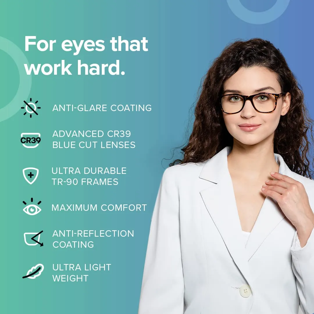 Intellilens Square Blue Cut Computer Glasses for Eye Protection (Blue) | Unisex, UV Protection Zero Power, Anti Glare & Blue Light Filter Glasses