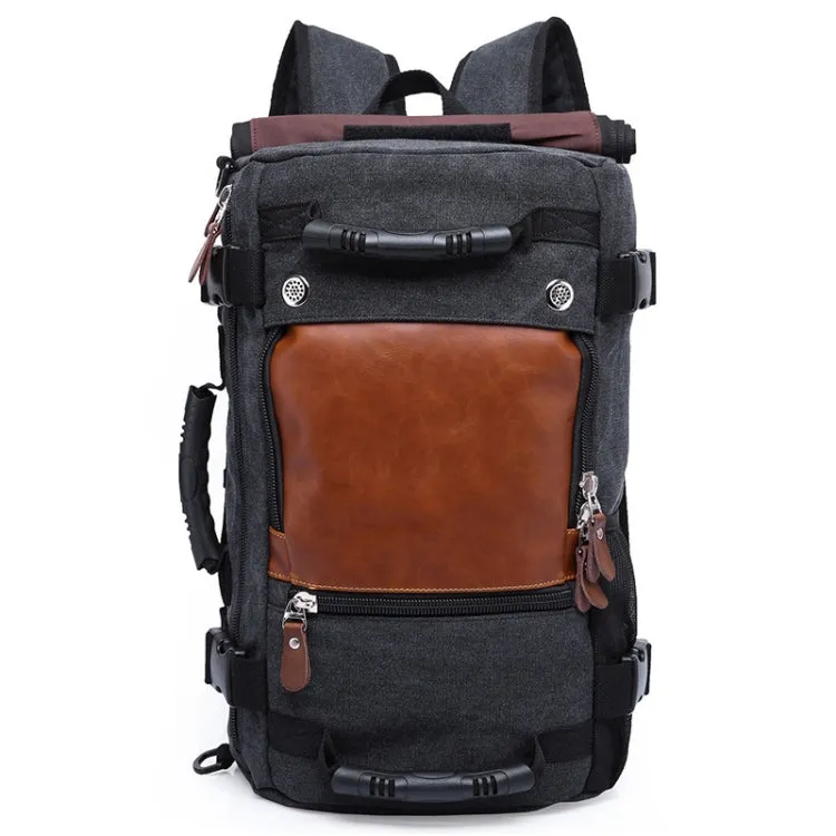 KAKA 0208 Men Canvas Stitched Leather Backpack, Size: 48 x 30 x 18cm (Black)