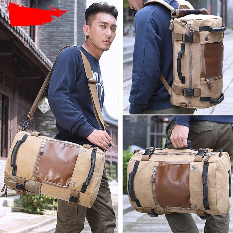 KAKA 0208 Men Canvas Stitched Leather Backpack, Size: 48 x 30 x 18cm (Black)