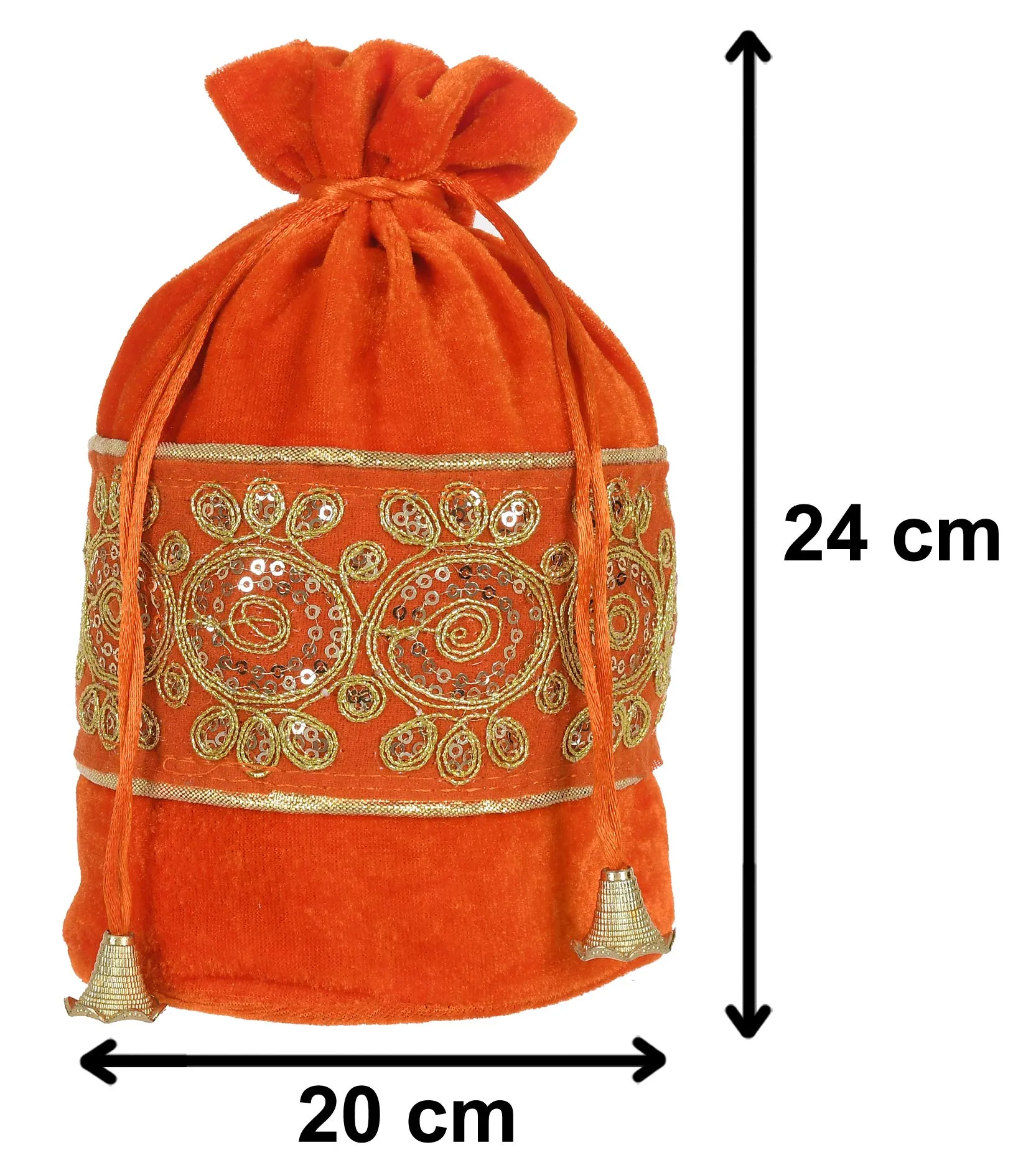 Kuber Industries Embroidered Design Potli Bags Handbags for Women Gifting Wristlets for Wedding, Festival, Kitty Subh Shagun-Pack of 4 (Orange)