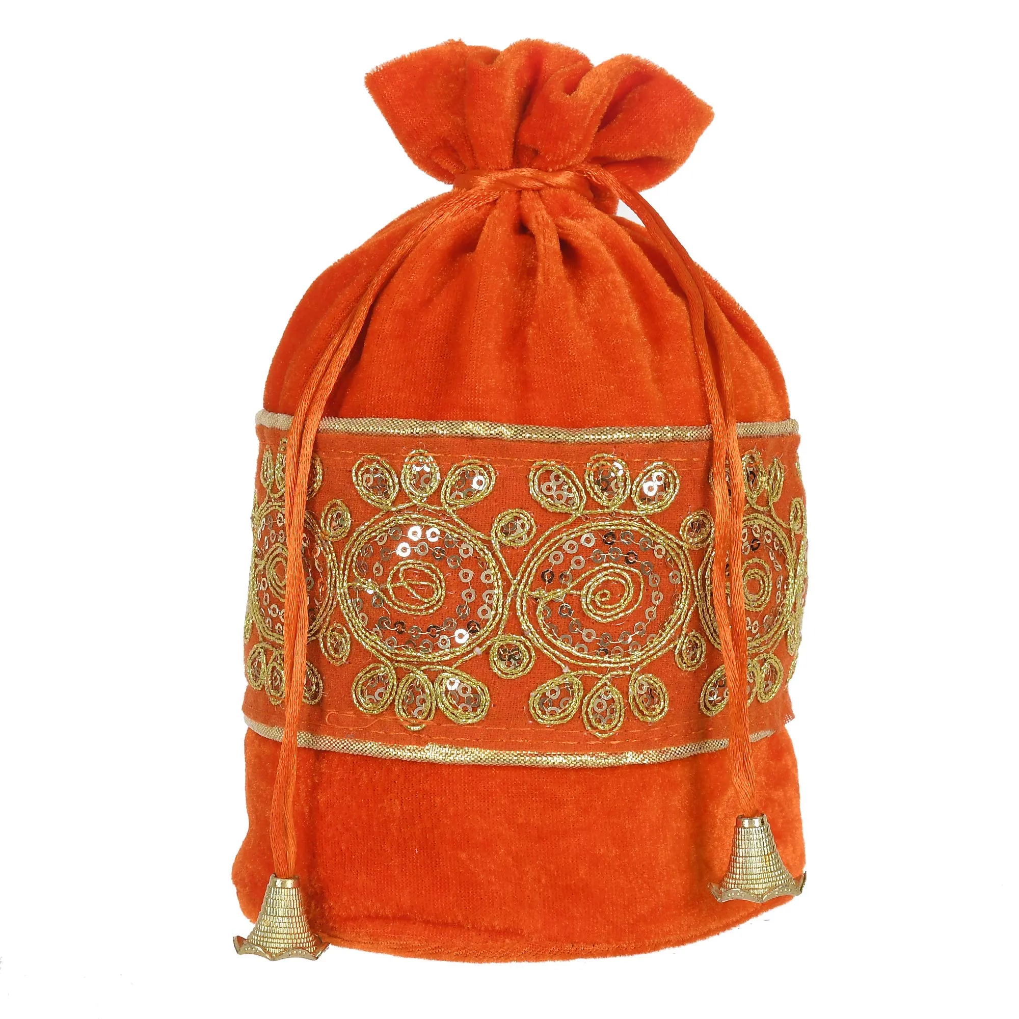 Kuber Industries Embroidered Design Potli Bags Handbags for Women Gifting Wristlets for Wedding, Festival, Kitty Subh Shagun-Pack of 4 (Orange)