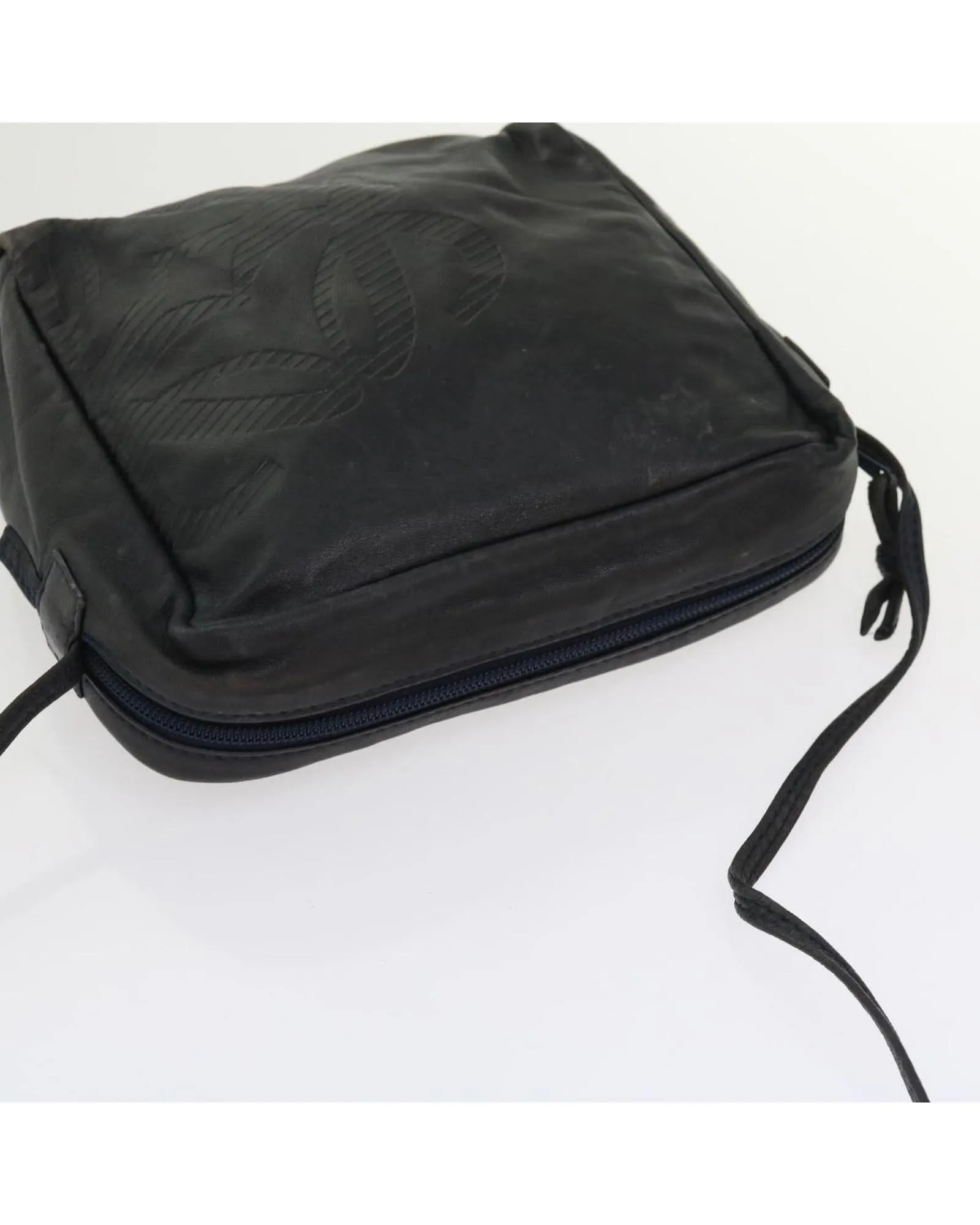 Leather Navy Shoulder Bag with 55cm Drop