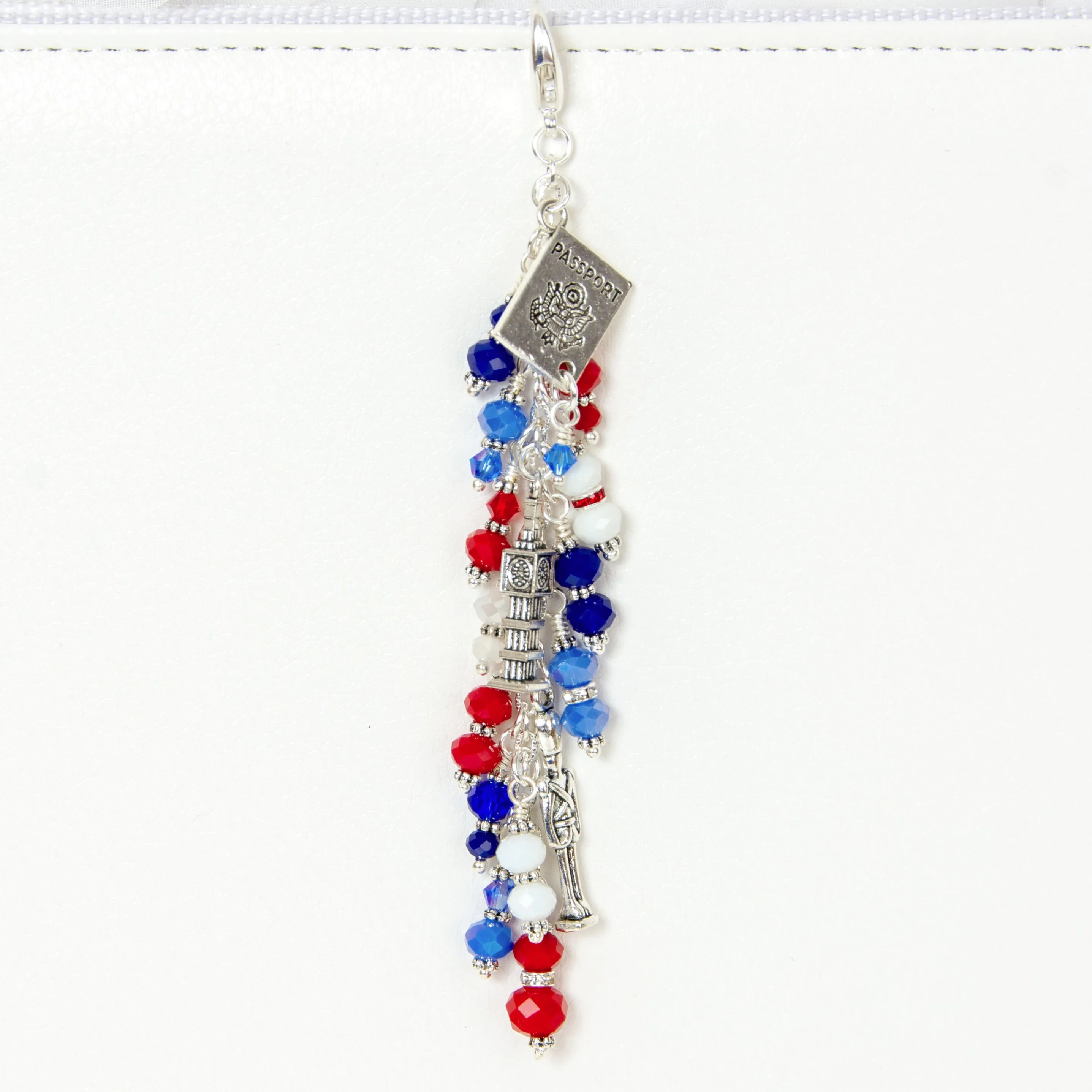 London Planner Charm with Red, Blue and White Crystal Dangle