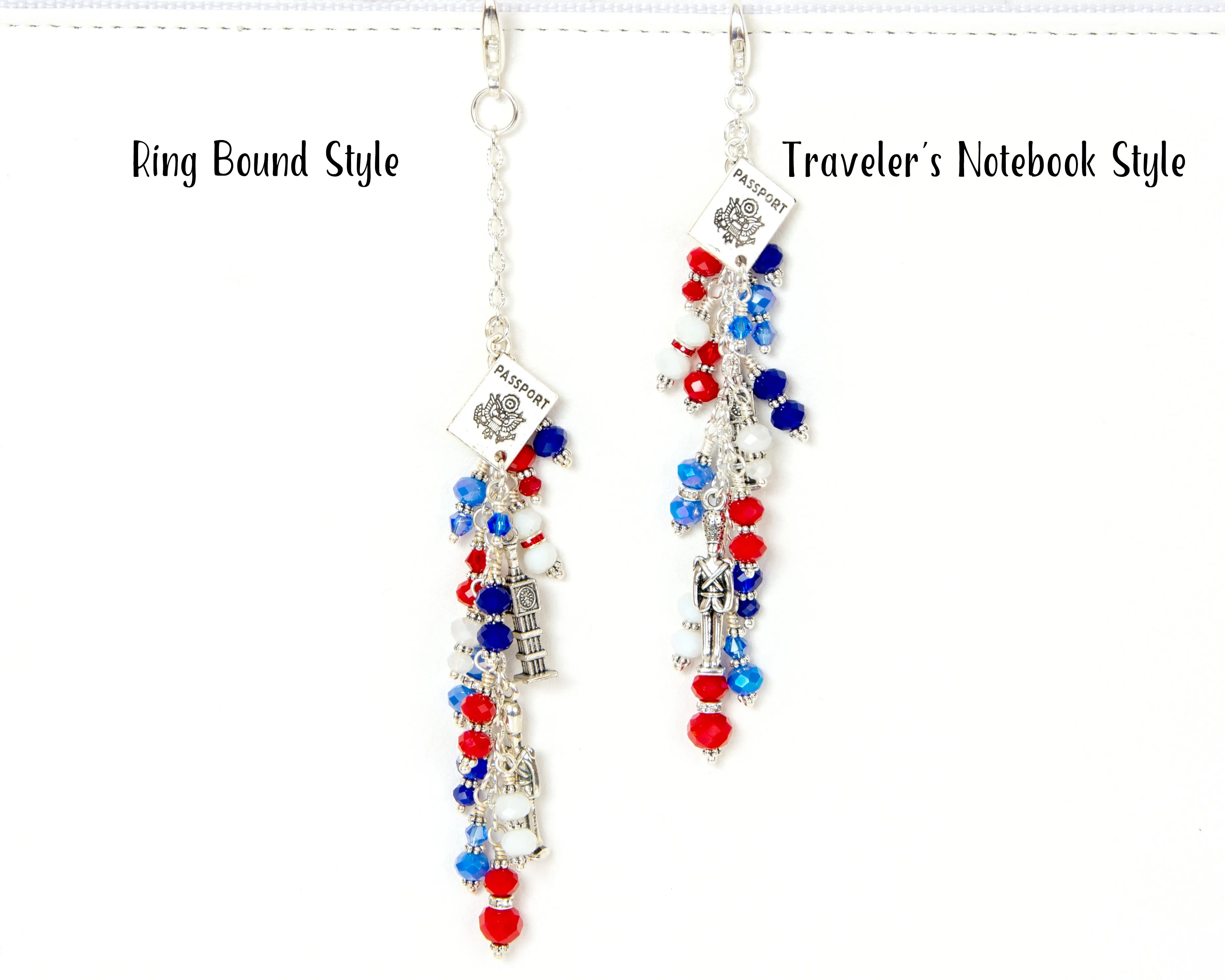 London Planner Charm with Red, Blue and White Crystal Dangle