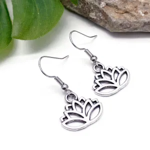 Lotus Flower Silver Plated Charm Earrings