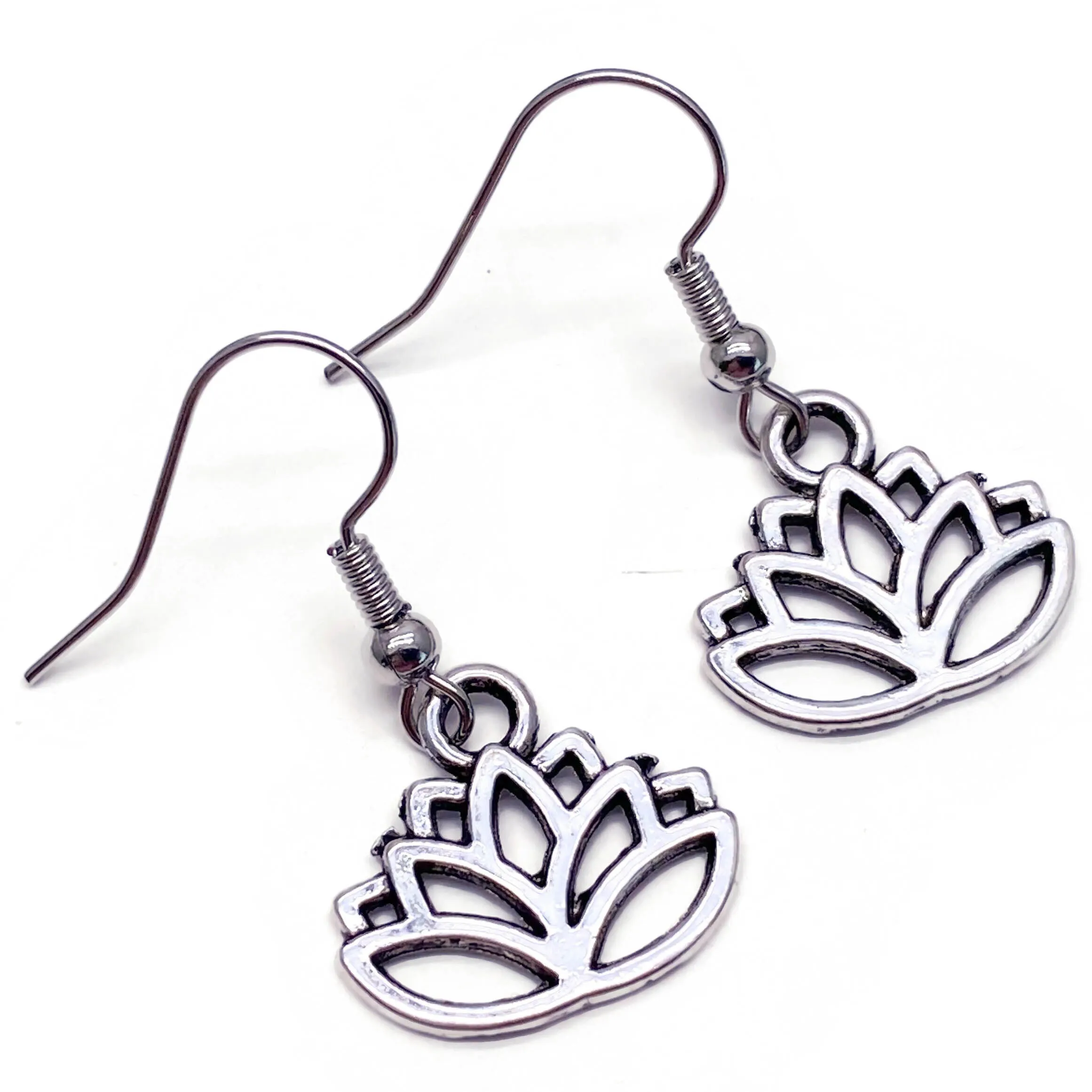 Lotus Flower Silver Plated Charm Earrings