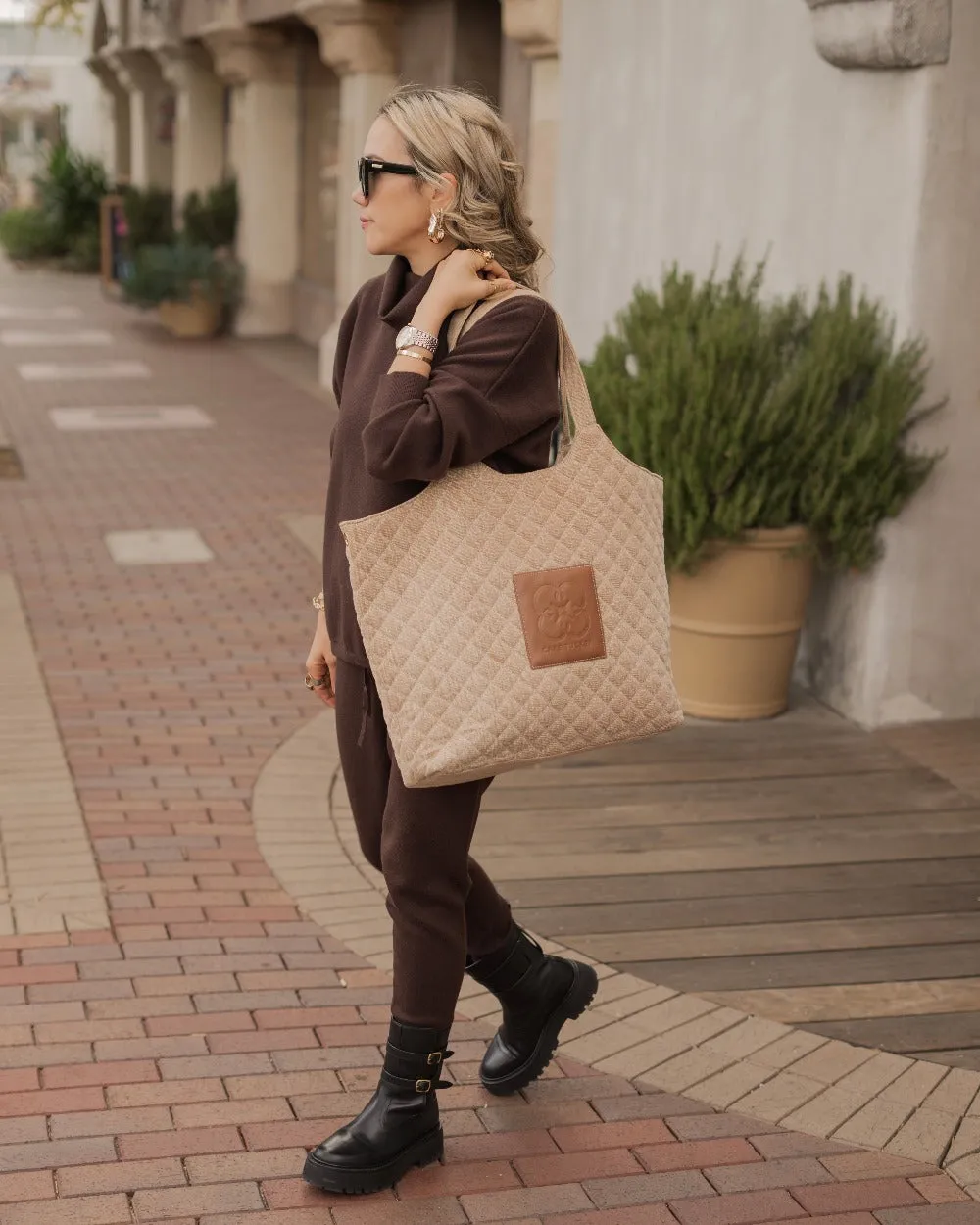 Maxi Quilted Denim Tote Bag