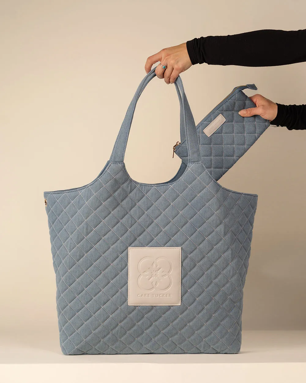 Maxi Quilted Denim Tote Bag