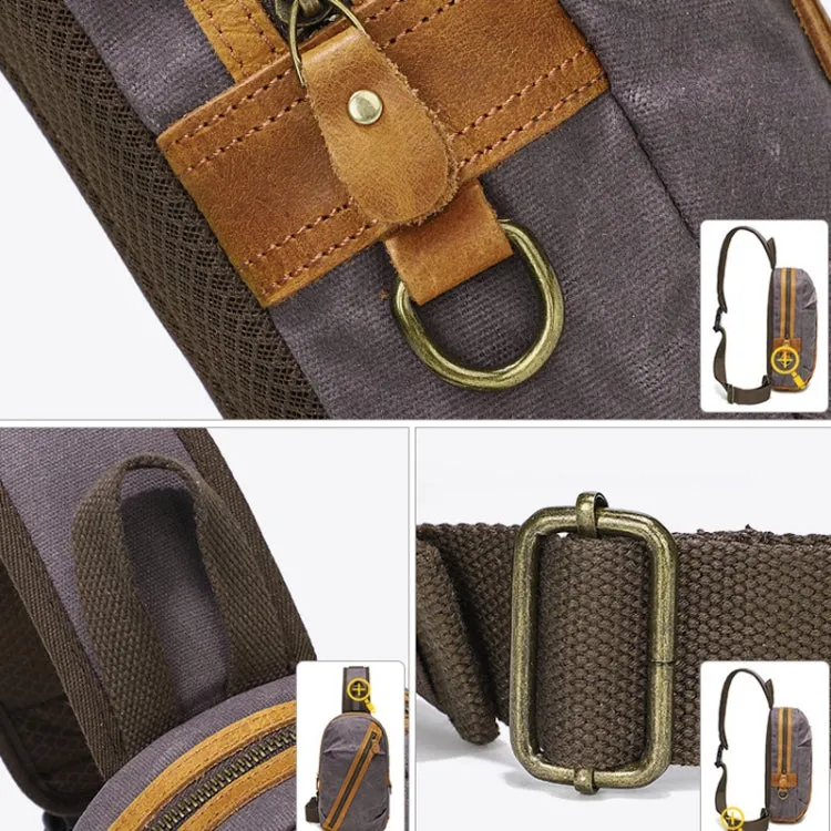 Men Chest Bag Waxed Canvas Crazy Horse Leather Shoulder Crossbody Bag Casual Waist Bag(Gray)