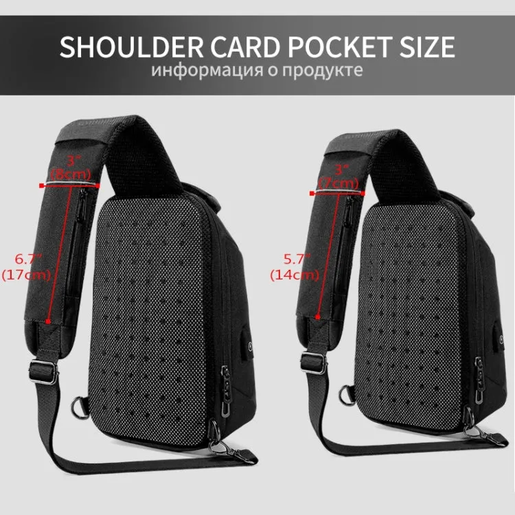 Multi Function Crossbody Bags Men Chest Bag Water Repellent Shoulder Bag with USB Charging Port, Size:L (Black)