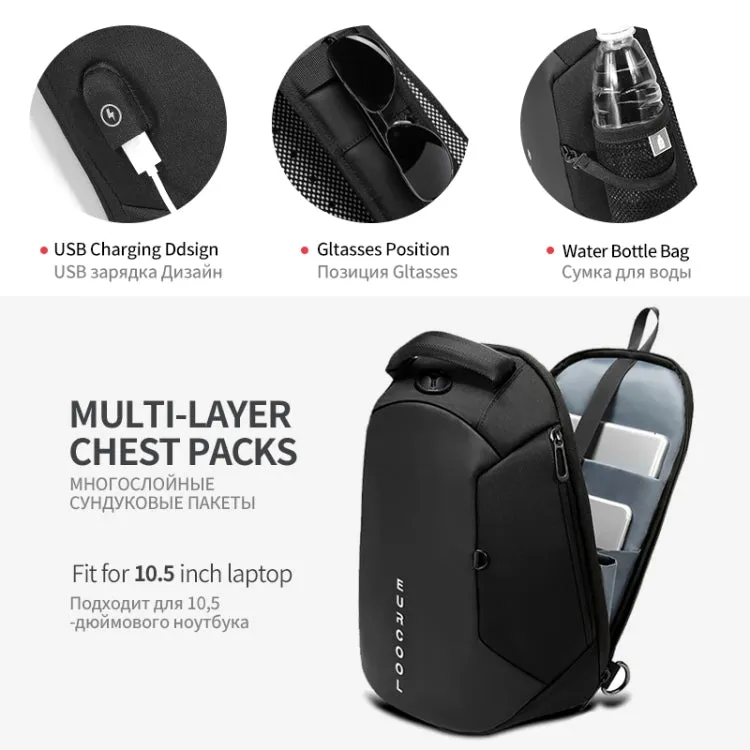 Multi Function Crossbody Bags Men Chest Bag Water Repellent Shoulder Bag with USB Charging Port, Size:L (Black)