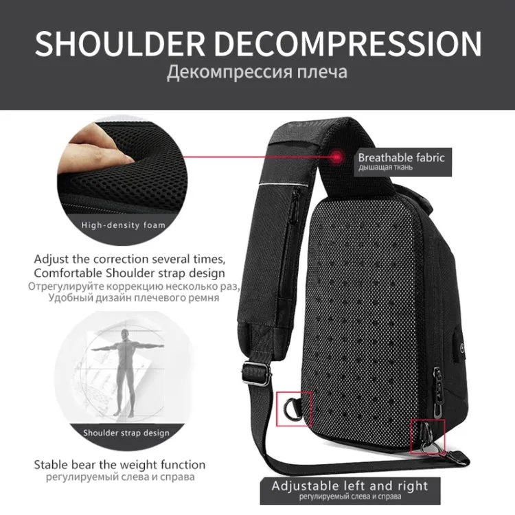 Multi Function Crossbody Bags Men Chest Bag Water Repellent Shoulder Bag with USB Charging Port, Size:L (Black)