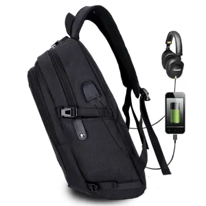 Multi-Function Large Capacity Travel Casual Backpack Laptop Computer Bag with External USB Charging Interface & Headphone Jack & Anti-theft Lock for Men(Black)