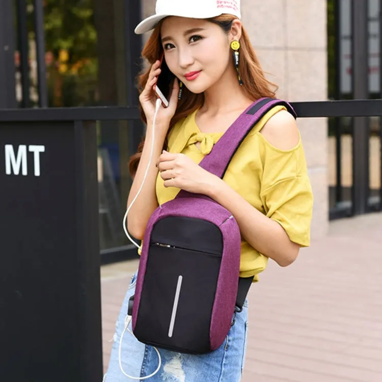 Multi-Function Portable Casual Chest Bag Outdoor Sports Anti-theft Shoulder Bag with External USB Charging Interface for Men / Women (Purple)