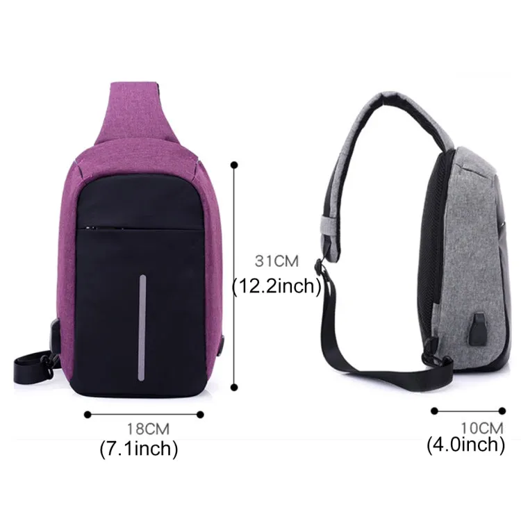 Multi-Function Portable Casual Chest Bag Outdoor Sports Anti-theft Shoulder Bag with External USB Charging Interface for Men / Women (Purple)