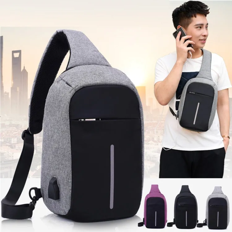 Multi-Function Portable Casual Chest Bag Outdoor Sports Anti-theft Shoulder Bag with External USB Charging Interface for Men / Women (Purple)