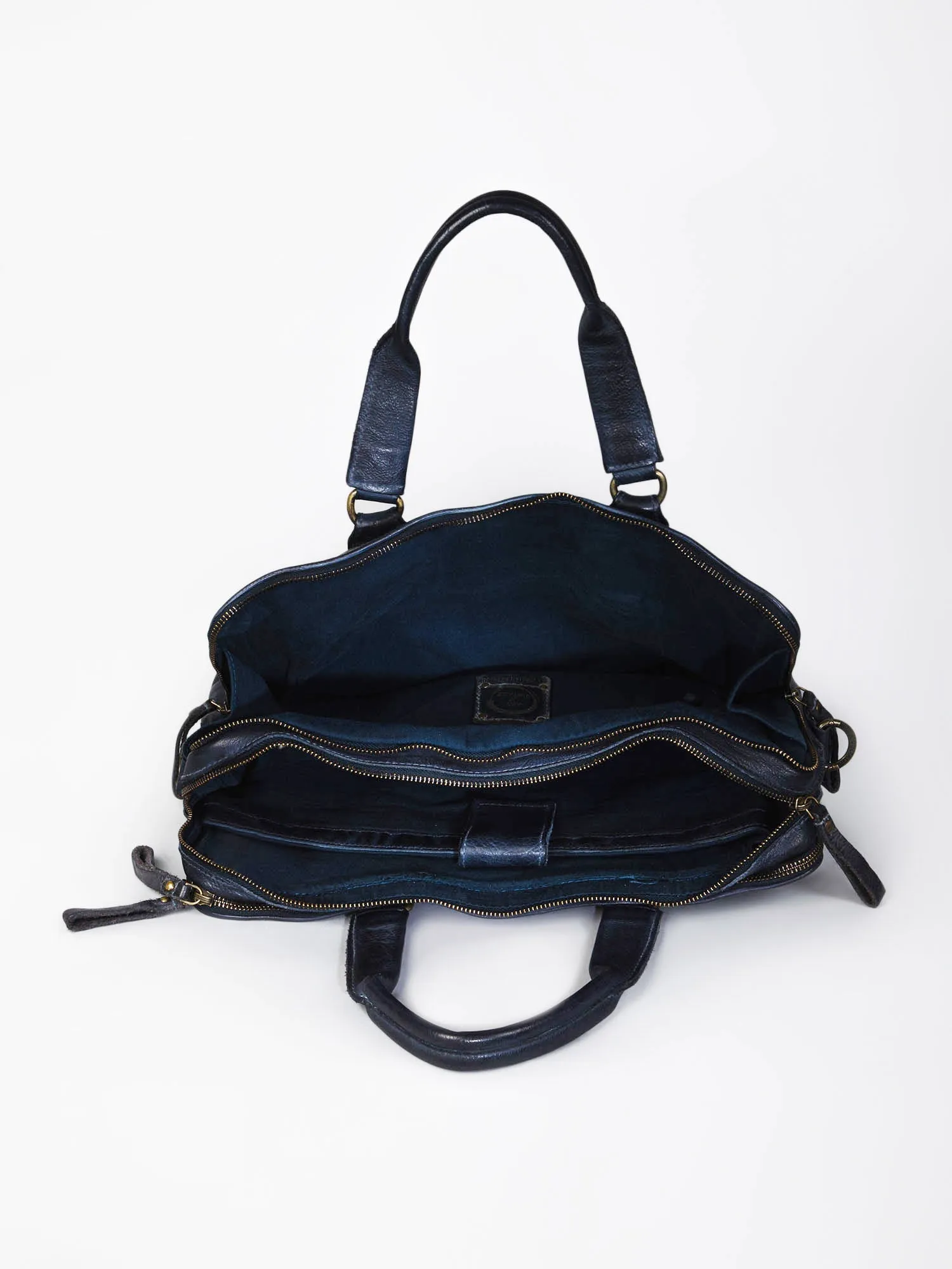 Navy Blue Leather Plain Design Laptop Bag