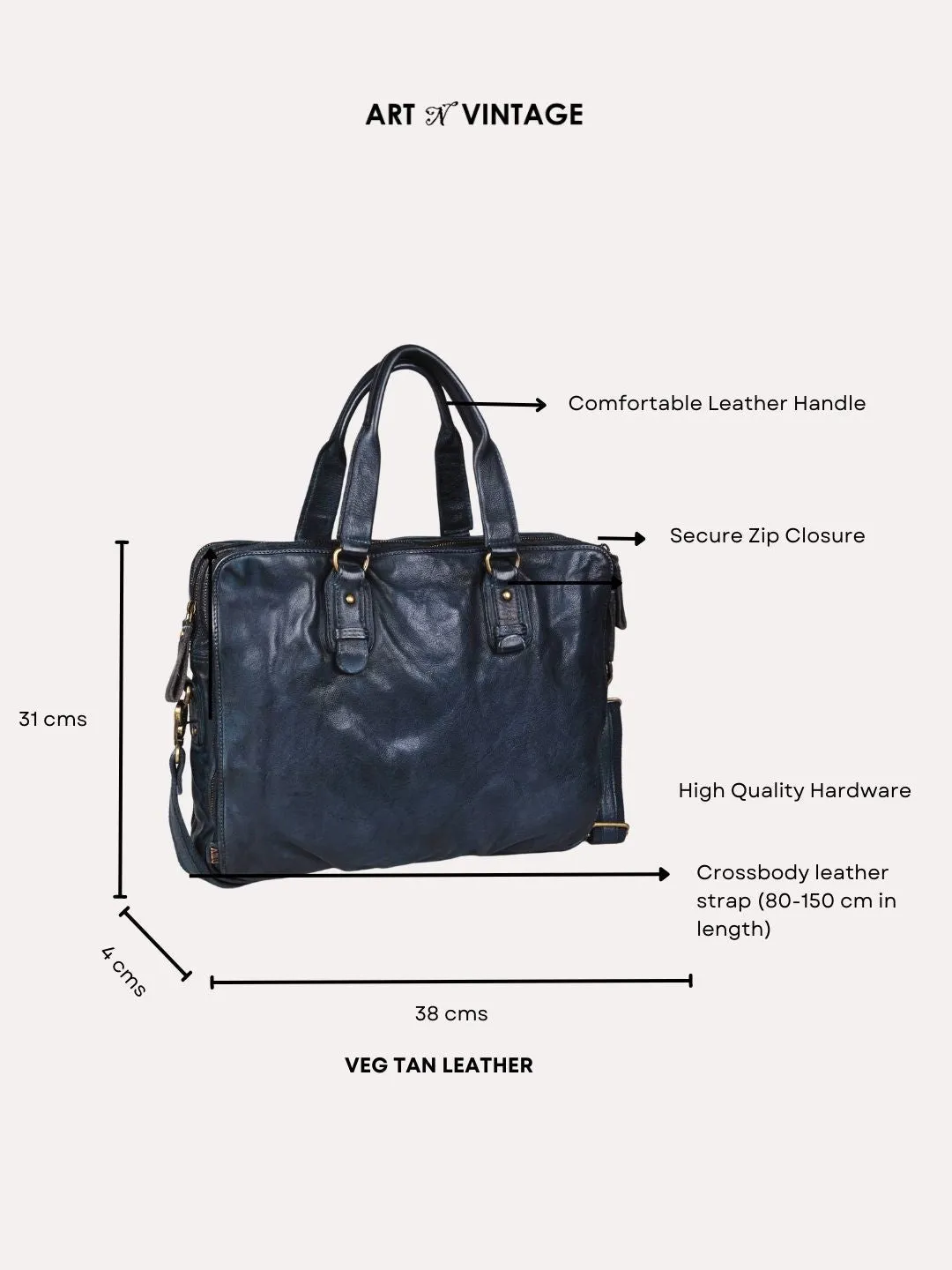 Navy Blue Leather Plain Design Laptop Bag